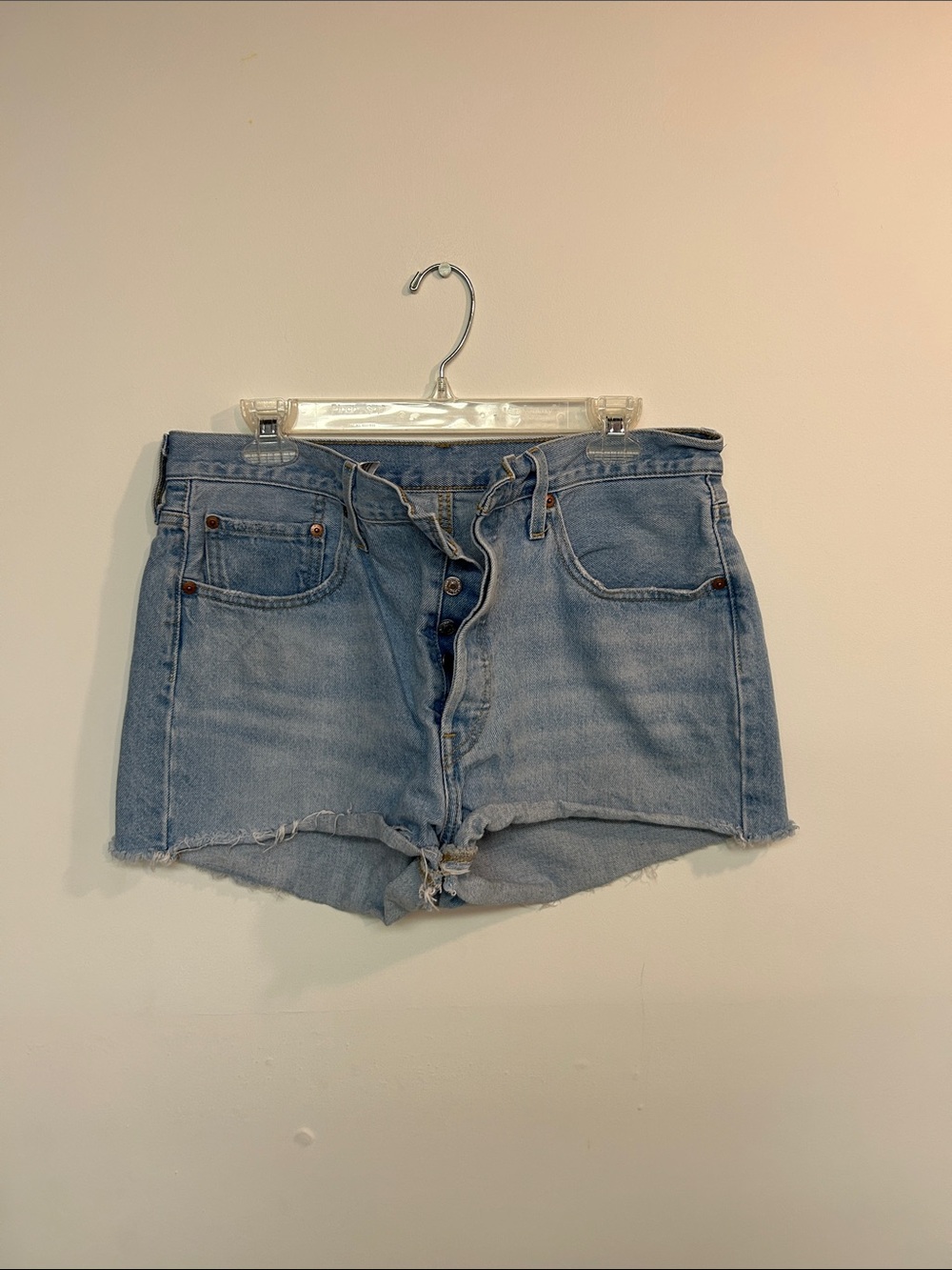 Levi's Light Blue Button-Fly Denim Shorts